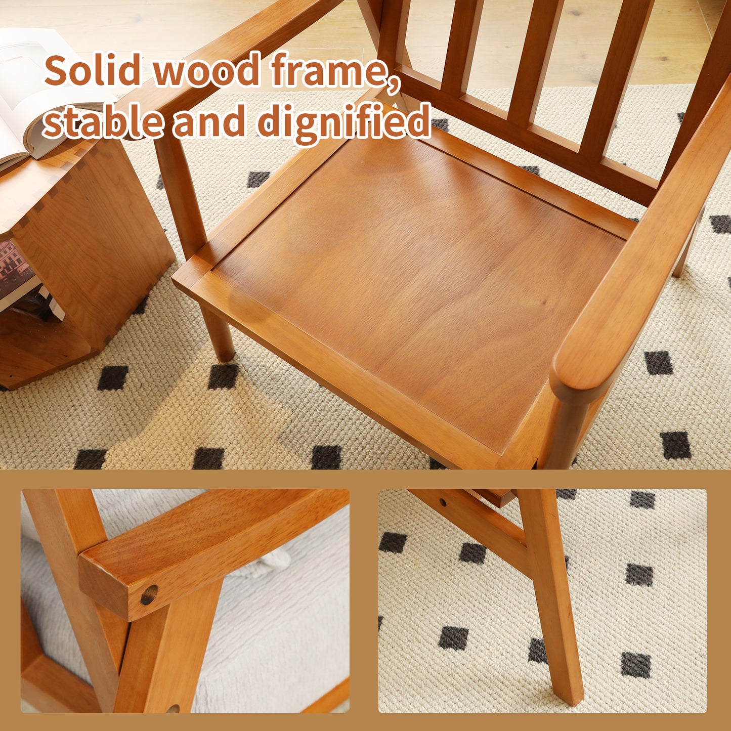 Accent Chair with Solid Wood Frame - White Fabric Cushion