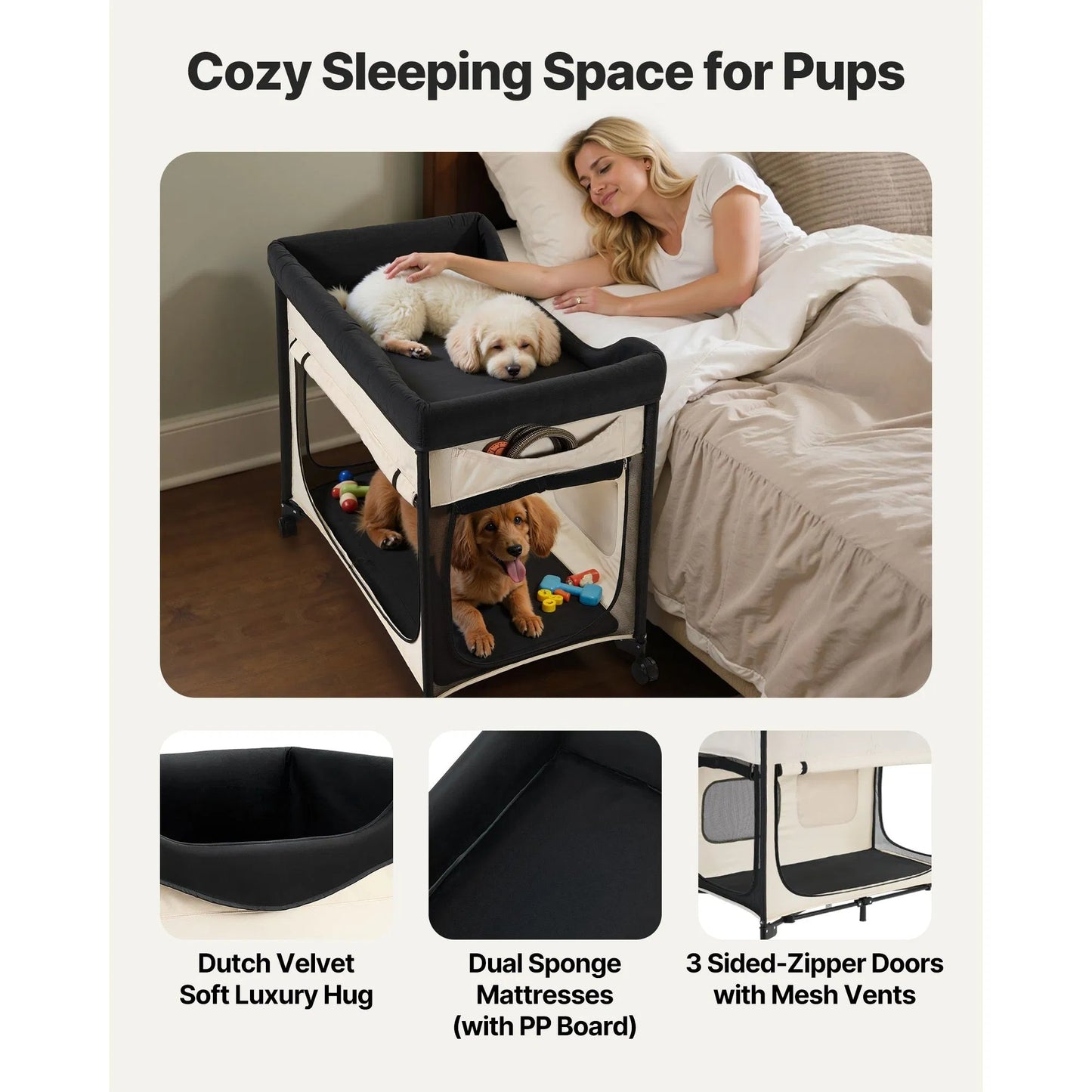 Elevated Foldable Dog Bed XL with Wheels & Storage - Large Pet Cot for Indoor & Outdoor Use