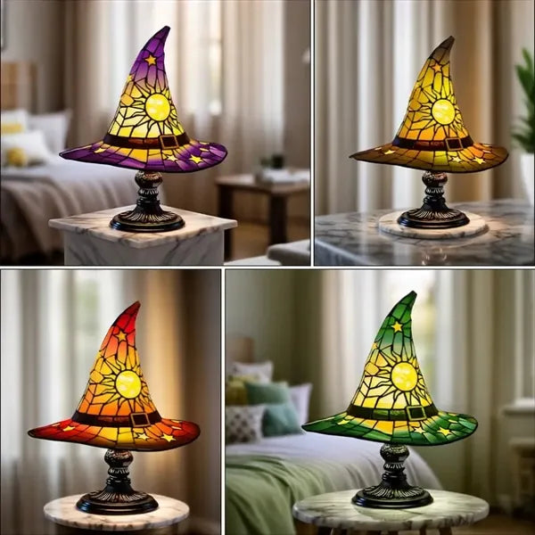 Gothic Witch Hat Lamp - USB Stained Resin Light for Parties