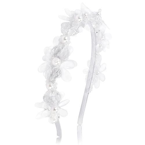 AHONEY Headband, White Flower Headpiece for Women and Girls, Elegant Dressy Hair Band with Pearl, Acrylic, Crystal Beads, Resin - Daily, Party, Wedding, Dating, Concert, Photoshoot Hair Accessories