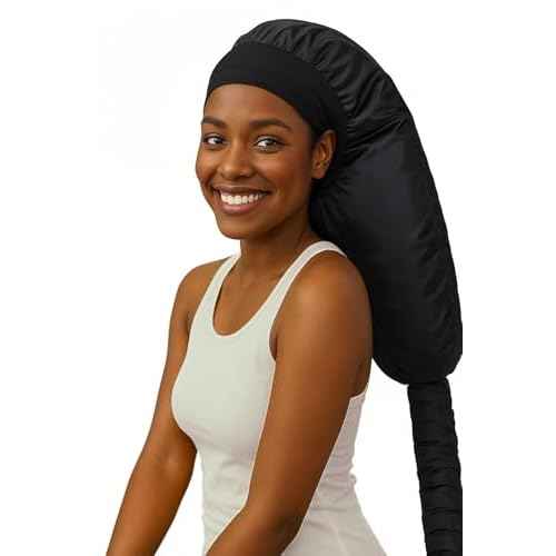 Hooded Hair Dryer for Curly Hair, Large Adjustable Blow Dryer Cap, Portable Hair Dryer Bonnet Attachment, Soft Diffuser for Fast Drying & Deep Conditioning, Headband Integrated Design (Black)