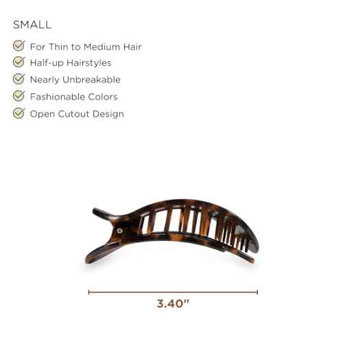 TELETIES - Small Flat Round Clip - Strong Grip, Bendable Teeth, Comfortable Curved Design - For Lying Down, Yoga, Driving & More - Ideal for Thin-Medium Hair - For All Hair Textures - Tortoise