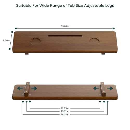 Premium 1.2IN Thickened African Solid Teak Bathtub Tray, 35¡± Waterproof Bath Caddy with Adjustable Legs, Bathtub Accessories, Fits Most Bath Tubs
