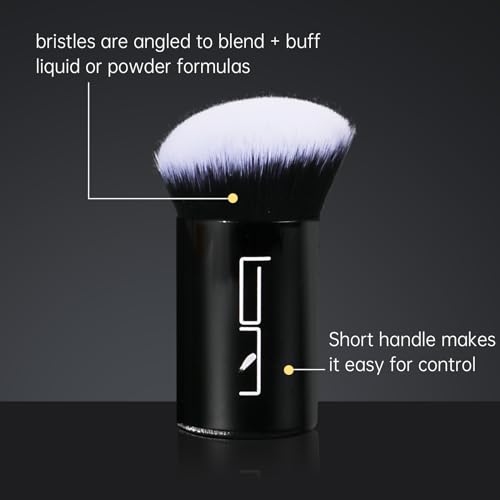 2pcs Retractable Foundation Makeup Brush, Kabuki Brush For Powder, Blush, Bronzer, Concealer, Portable Brush Cover, Perfect for Travel(Black)