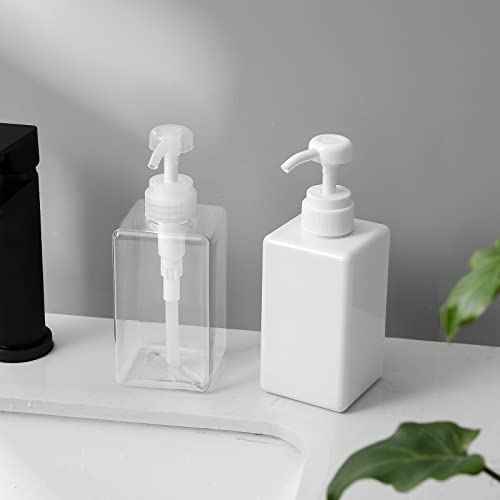 Pump Bottle, Refillable Plastic Empty Lotion Soap Dispenser Liquid Container for Bathroom Shampoo and Body Wash, 15oz/450ml Clear 2 Pack