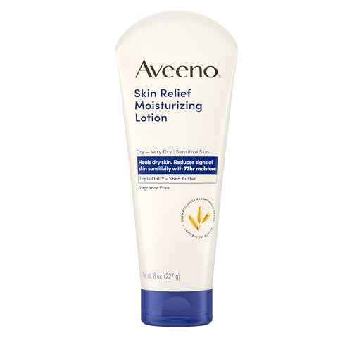 Aveeno Skin Relief Moisturizing Lotion Heals Very Dry, Sensitive Skin, Fast-Absorbing Body Lotion with Soothing Triple Oat & Shea Butter Formula, Fragrance Free, Non-Comedogenic, 8 oz