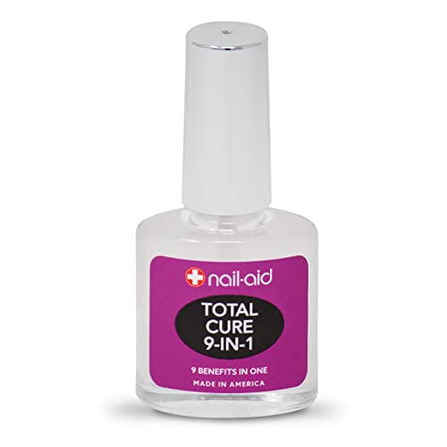 Nail-Aid Total Cure 9 in 1 Nail Treatment - Strengthen, Smooth, & Brighten Brittle Nails - Clear, 0.55 Fl Oz
