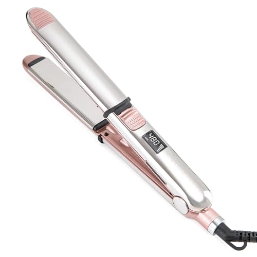 2-in-1 Titanium Ionic Flat Iron,Professional Hair Straightener & Curler, Fast Heating, Dual Voltage, Pink, for All Hair Types