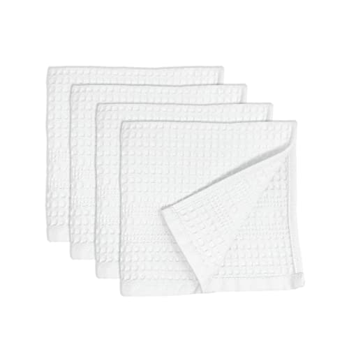 GILDEN TREE Waffle Towels Wash Cloths for Showering, Exfoliating Washcloth Face Towels, Quick Dry Towel Cotton Washcloths Set of 4, Classic Style (White)
