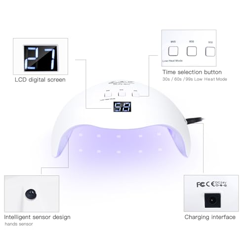 Gel UV LED Nail Polish Lamp, LKE Nail Dryer 40W LED Light with 3 Timers Professional for Nail Art Tools Accessories White