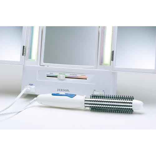 JERDON Tri-Fold Two-Sided Makeup Mirror with Lights - Vanity Mirror with 5X-1X Magnification & Multiple Light Settings - White - Model JGL9W