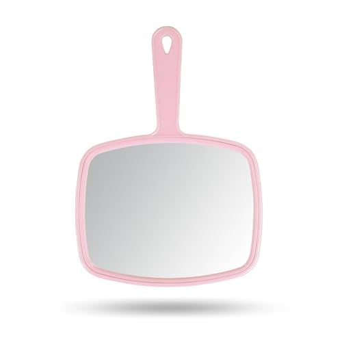 Hand Mirror Salon Barber Hairdressing Handheld Mirror with Handle (Square Pink 7.4 x 10.3 inches)