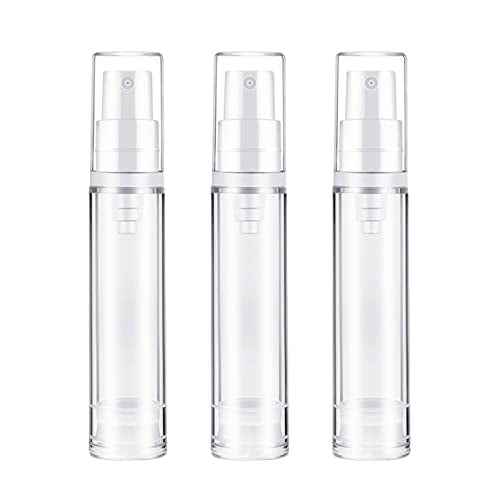 BlingKingdom 3pcs 10Ml Empty Airless Pump Bottle Refillable Clear Travel Lotion Pump Containers Vacuum Cosmetic Container Vacuum Press Pump Bottles for DIY Foundation, Gel, Essence, Moisturiser