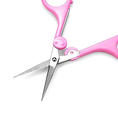Eyebrow Scissors, Small Scissors for Facial, Nose, Eyebrow, Mustache, and Beard Hair Trimming & Grooming, Straight Edge, Pink Long Cap