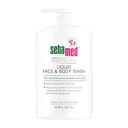 SEBAMED Sensitive Skin Face and Body Wash for Men and Women, pH 5.5, Mild Gentle Hydrating Cleanser, Hypoallergenic Body Wash, Dermatologist Recommended, 33.8 Fluid Ounces (1 Liter)