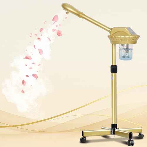 Facial Steamer Professional with More Steam for Deep Cleansing and Hydration, Estheticians Steamer on Wheels with Time Setting, Face Steamer Adjustable Height for Beauty, Spa and Home Use£¨Golden£©