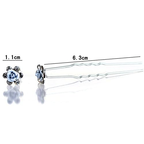 Vpang 20 Pcs Wedding Bridal Rhinestone Crystal Hair Pins Clips Women Headwear Wedding Decorative Hair Accessories (Blue Flower)