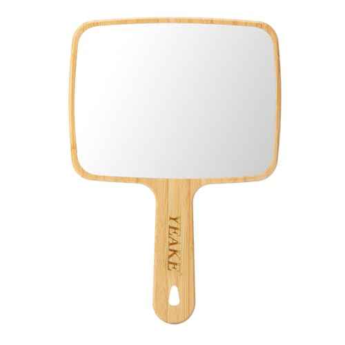 YEAKE Hand Mirror,Natural Bamboo Handheld Mirror with Handle, Single-Sided Portable Travel Vanity Mirror for Men & Women,6.9" W x 9.9" L