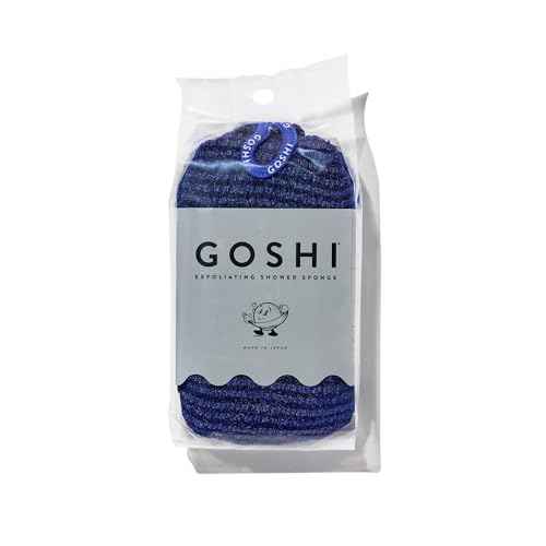 GOSHI Exfoliating Shower Sponge - Rip-Resistant, Rapid-Drying Exfoliating Bath Sponge for All Skin Types - Indigo Blue - Made in Japan