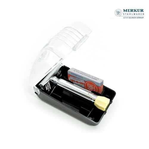 MERKUR 500C Short Handle Adjustable Blade Gap Safety Razor Set with 10 Blades In A Box