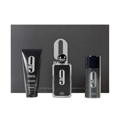 Afnan 9 Pm 3 Piece Set for Men, (3.4 Oz De Parfum Eau De Parfum Spray + 5.0 Oz Shower Gel + 5.0 Oz Perfume Deodorant)