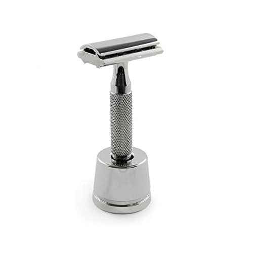 Rockwell 6C Razor & Stand Kit, White Chrome. Includes 6C Razor with 6 Adjustable Shave Settings and Matching Inkwell Stand