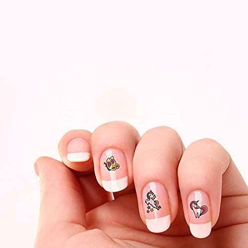 Unicorn Nails Stickers Rainbows Hearts Stars Cupcakes Cute Kids Fake Art Finger for Girls 6+ Years Decal kit Transfer Set Birthday Party Bags Children Stocking Filler Gift