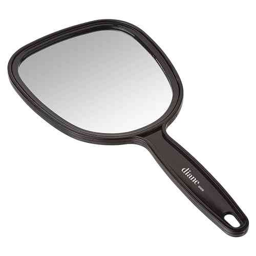 Diane Standard 1X Magnification Hand Mirror, Single Sided Hand Held Mirror with Handle for Salon, Barber, Grooming, Vanity, Shaving, and Travel, Medium, 5" x 11", Black