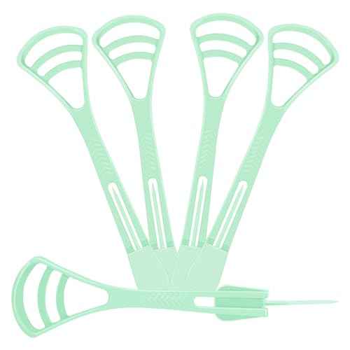 100 Counts Disposable Tongue Scraper with Dental Picks, Plastic Tongue Scrubber,BPA Free Tongue Cleaner Scrapers, Reduce Bad Breath and Fresh Breath(Green)