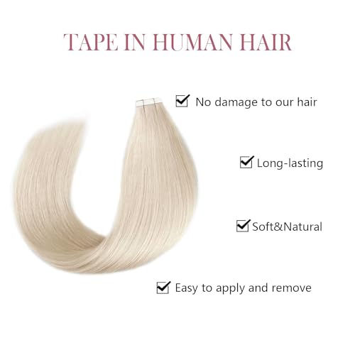 Sixstarhair Blonde Tape in Real Human Hair Extensions Remy Human Hair Soft Glue Silky Straight Tape in Hair Extensions Human Hair 50g Seamless Skin Weft Tape In Extensions [Color 1000 22inch]
