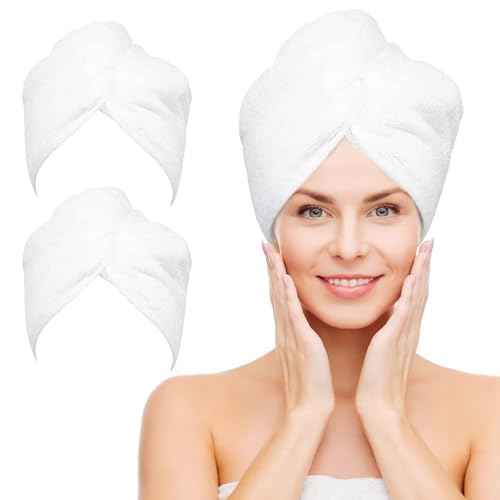 NEXCOVER Hair Towel Microfiber, 2 Pack White 9.8 inch X 25.5 inch Hair Wrap,Ultra Absorbent Hair Turbans,Fast Drying Head Towels for Women Wet Hair,Long,Curly,Thick,Frizzy Hair