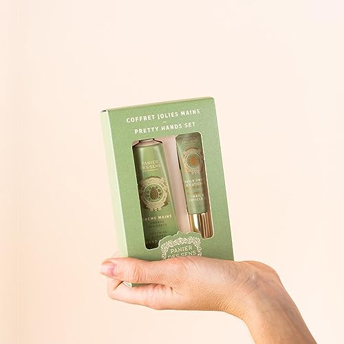 Panier des Sens - Pretty Hands Set - Almond Mini Hand Cream + Nail & Cuticle Oil - 97% Natural, Shea Butter & Sweet Almond - Travel Gift Set for Dry, Cracked Hands - French Skincare Holiday Gift