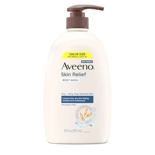 Aveeno Skin Relief Fragrance Free Body Wash, Triple Oat Formula, Gentle Daily Cleanser for Itchy Dry Sensitive Skin, Soap & Paraben Free, Soothes & Moisturizes, 33 fl oz