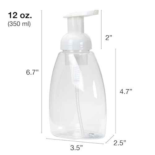Ginger Lily Farms Foaming Soap Dispenser, Refillable Plastic Pump Bottles for Liquid Hand Soap, 12 oz. Clear Bottle with White Pump, 2-Pack