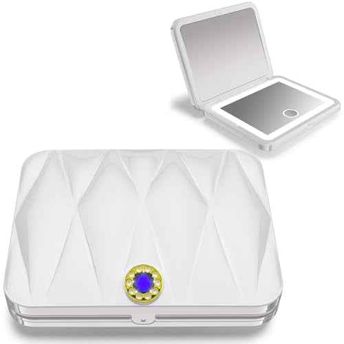 Rechargeable LED Lighted Compact Travel Mirror - 2-Sided Fold Mini Makeup Mirror with 1X/5X Magnification for Purse