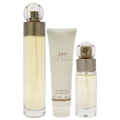 Perry Ellis 360 3.4oz EDT Spray, 0.25oz EDT Spray 3oz Shower Gel Women 3 Pc Gift Set