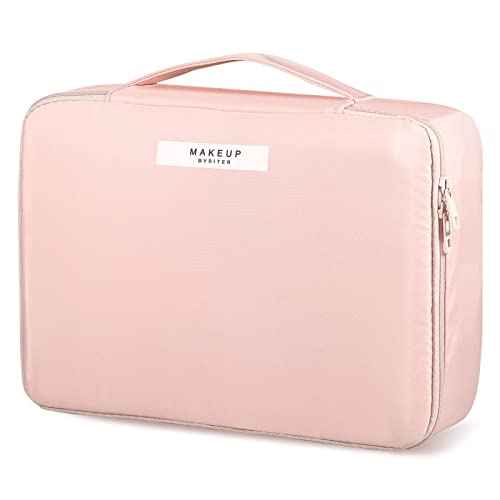 Makeup Bag Travel Cosmetic Bag for Women Portable Cute Toiletry Bag Makeup Brush Bags Organizer Cosmetics Pouch Travel Makeup Bag for Girls (Pink)