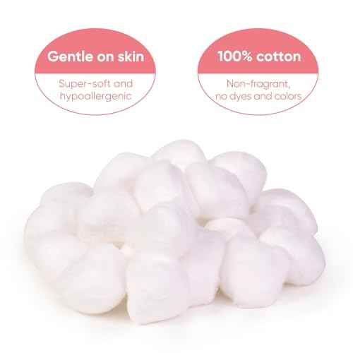 100% Pure Cotton Balls, Large Size, Soft and Absorbent for Make-Up, Nail Polish Removal, Pet Care, Applying Lotion or Powder and First-Aid for Everyday Household Use, 100 Count