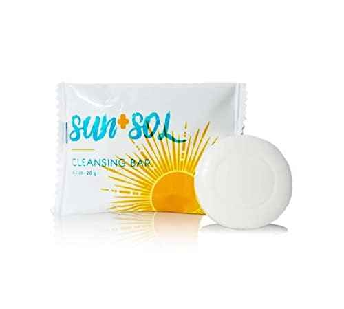 World Amenities - Sun + Sol Bulk Luxurious Cleansing Bar With Warm Coconut & Vanilla Fragrances, Pleat Wrapped Travel Size Toiletries, Mini Hotel Amenities, 0.7 oz (500 Pack)