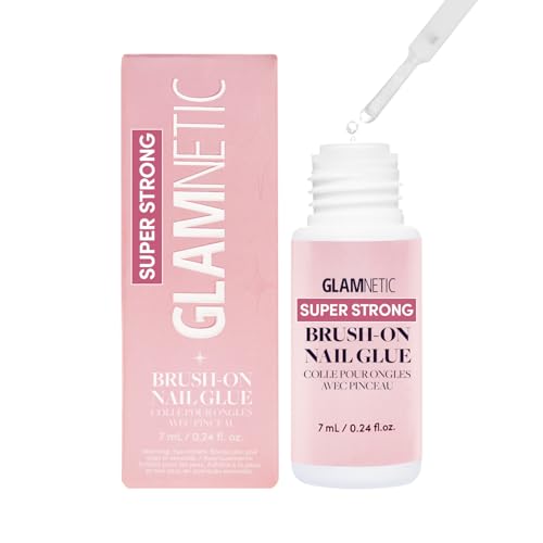Glamnetic Super Strong Brush On Nail Glue | Brush Tip Applicator, Mess Free, Travel Friendly, Vegan | Durable & Long-Lasting | .24 fl. oz.
