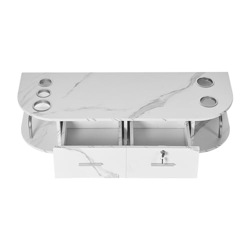 VEVOR Wall Mount Styling Station, Hair Barber Table with 5 Hair Dryer Holders, 2 Drawers(One Lockable), Beauty Salon Equipment for SPA, Barber Shop, Home & Bathroom, Marble White