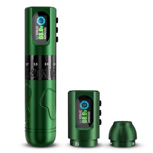 INKin Tattoo Gun Kit, Inkflexo Wireless Tattoo Machine with 6 Adjustable Strokes 2.0mm - 4.2mm Rotary Tattoo Pen Kit with 2Pcs Batteries 1600mAh Power Supply OLED Display for Beginners and Artists