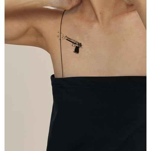 Freakynine Temporary Tattoos for Adults, Small Realistic Temporary Tattoos, Fake Tattoos, Flash Tattoos, Festival Tattoos, Tattoo Stickers, Temp Tattoos, Flash Tats Pack of 2 (Gun Popcorn)