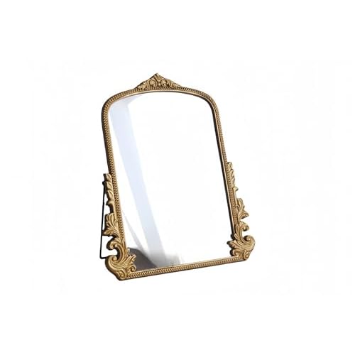 Large Vintage Gold Table Mirror ? 16" x 20" Antique Arched Design with Wooden Frame, Oversized Vanity Mirror for Bedroom, Living Room, Makeup Table