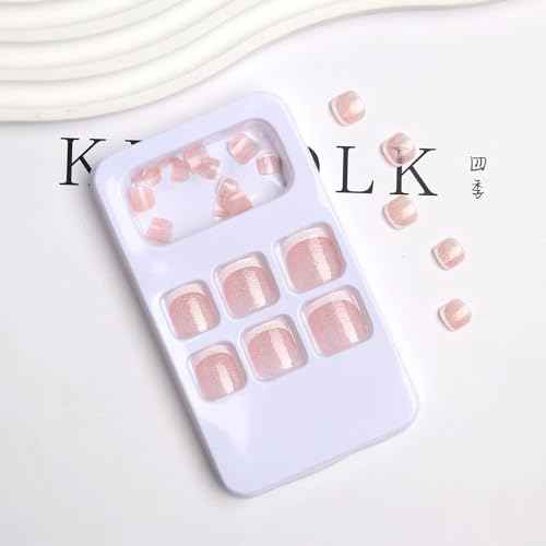 24PCS White French Tip Press on Toenails Short Square Natural Nude Glitter Fake Toenails Acrylic Toe Nails Press on,Classic Artificial Seamless Fit Summer Glue on Fake Toe Nails for Women Manicure