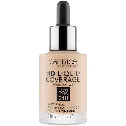 Catrice | HD Liquid Coverage Foundation | 24H Wear, Matte Finish, High Coverage, Waterproof Formula with Niacinamide | Vegan & Cruelty Free (010 | Light Beige)