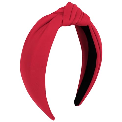 Ondder Red Top Knot Headbands - Wide Knotted Non-Slip Fashion Headbands for Women and Girls, Cloth Hair Bands