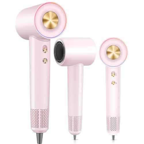 Hair Dryer,180000 RPM High-Speed Hair Blow Dryer with Brushless Motor, 500 Millions Negative Ionic Hair Dryer for Fast Drying, Quiet Thermo-Control Travel Hair dryers for Women Home Salon (Pink)