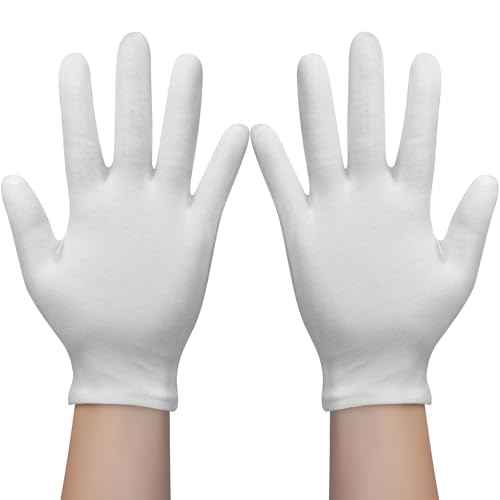 4 Pairs White Gloves, Breathable Cotton Gloves for Dry Hands Sleeping, Reusable White Cotton Gloves for Eczema SPA and Moisturizing Overnight, Washable Work Gloves for Women and Men
