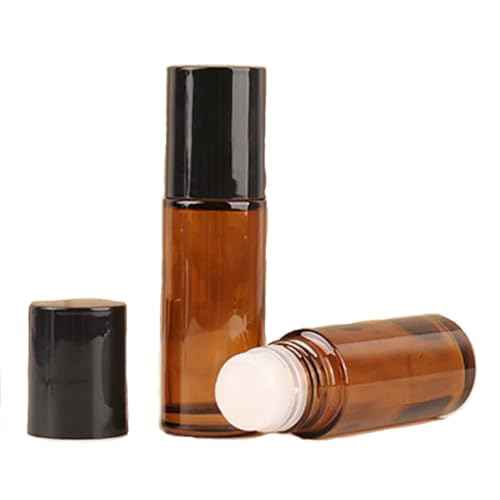 2 Pcs 50ml Amber Glass Roll On Bottles - Empty Refillable Rollerball Containers for DIY Deodorant, Essential Oils, Perfume & Skincare Making (50ml Brown)